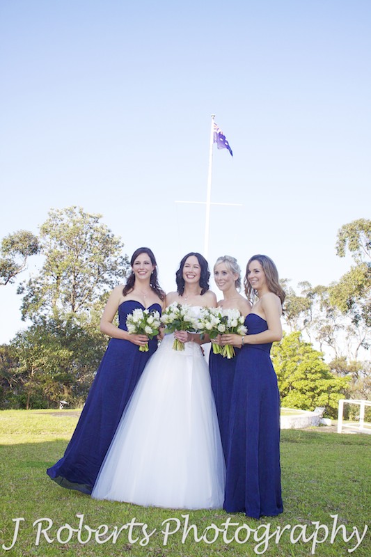 Bride and bridesmaids in navy blue at Georges Heights Mosman - wedding photography sydney